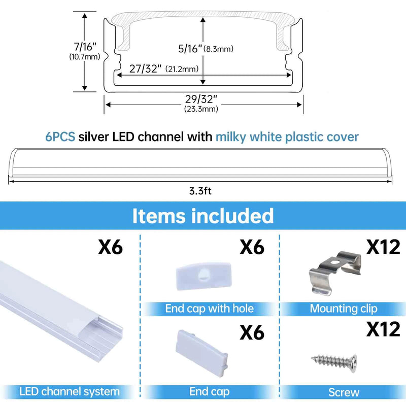 Load image into Gallery viewer, Muzata Double Row LED Channel with Milky White Cover, Silver Wide Aluminum for Waterproof Tape Strip Light Philips Hue Plus U105 1M WW, LU2 LP1 LD1
