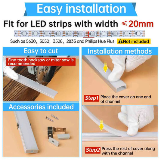 Muzata Double Row LED Channel with Milky White Cover, Silver Wide Aluminum for Waterproof Tape Strip Light Philips Hue Plus U105 1M WW, LU2 LP1 LD1