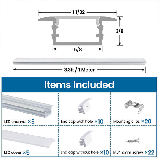 Muzata Recessed LED Lighting Aluminum Channel with Milky White Cover U127