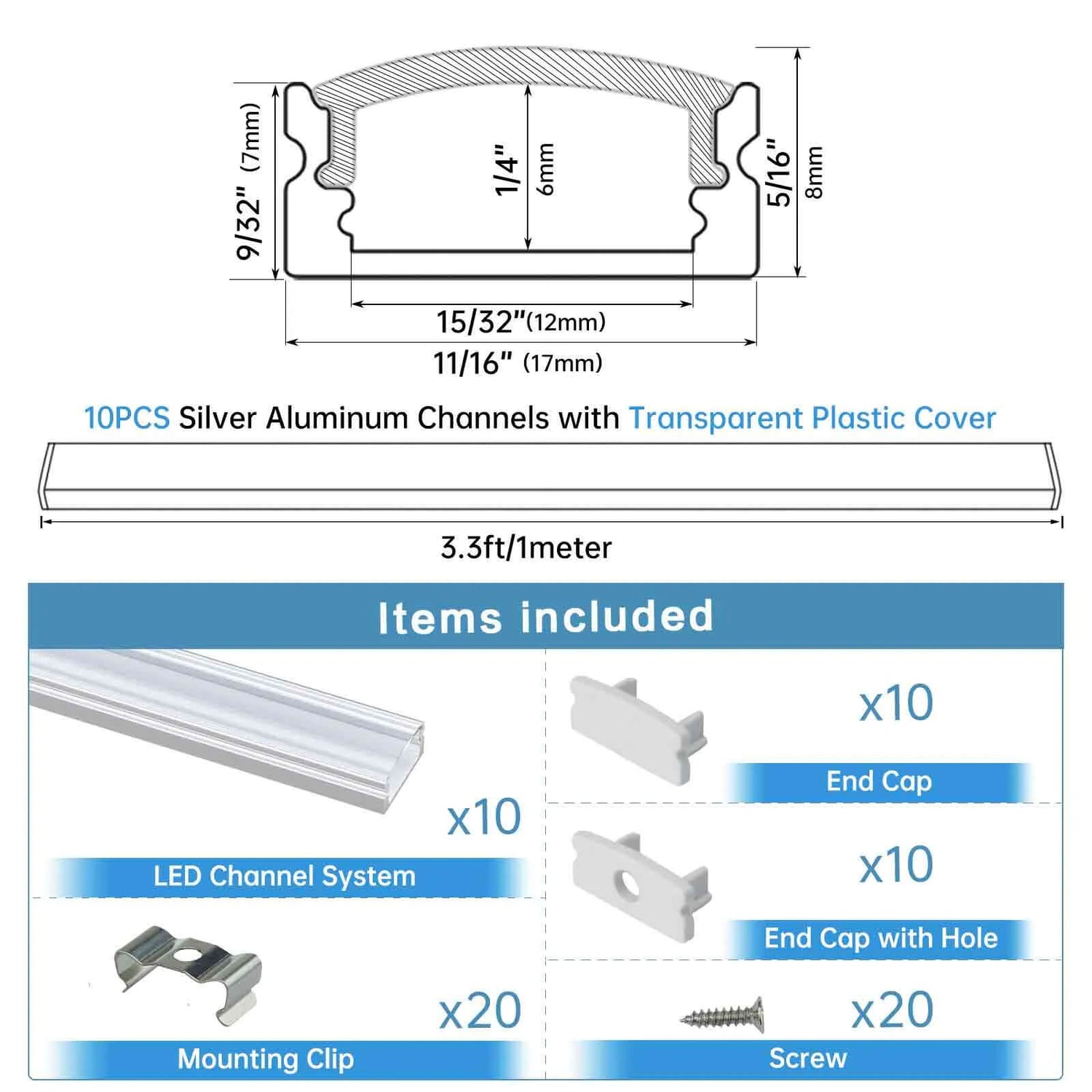 Silver LED Aluminum Channel System with Crystal Transparent Cover Lens ...