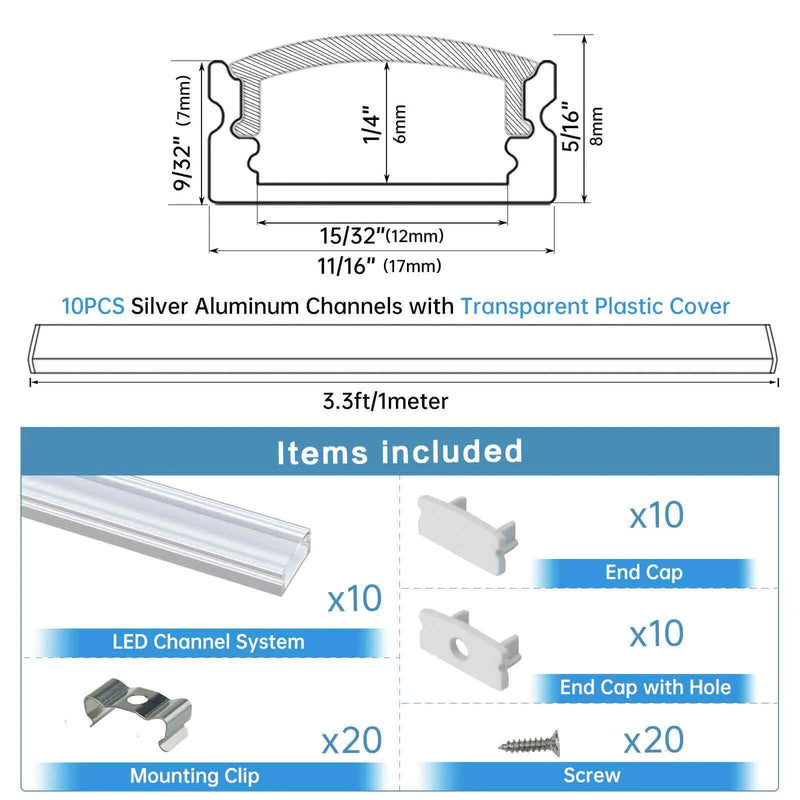 Load image into Gallery viewer, Muzata Silver LED Aluminum Channel with Crystal Transparent Cover Lens U1SW WT
