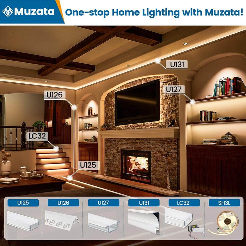 Load image into Gallery viewer, Muzata 5Pack 3.3FT/1M Aluminum LED Channel Crown Moulding Trim with Milky White Spotless LED Diffuser U131 WW
