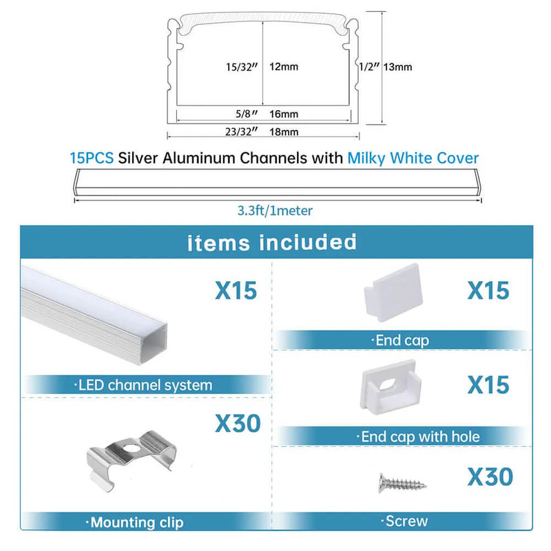 Load image into Gallery viewer, Muzata 3.3FT/1M Plus-Size LED Channel System for Waterproof Silver LED Strip Channel 18x13mm Spotless Milky White Cover U103 WW
