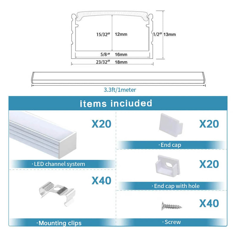 Load image into Gallery viewer, Muzata 3.3FT/1M Plus-Size LED Channel System for Waterproof Silver LED Strip Channel 18x13mm Spotless Milky White Cover U103 WW
