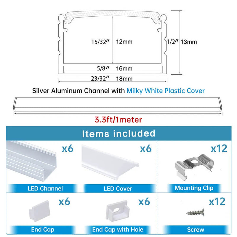 Load image into Gallery viewer, Muzata 3.3FT/1M Plus-Size LED Channel System for Waterproof Silver LED Strip Channel 18x13mm Spotless Milky White Cover U103 WW
