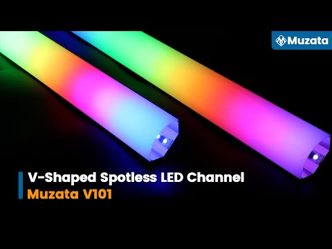 Load and play video in Gallery viewer, Muzata 30x30mm V-Shaped Spotless Aluminum LED Channel with Milky White Cover Lens Frosted Diffuser V101
