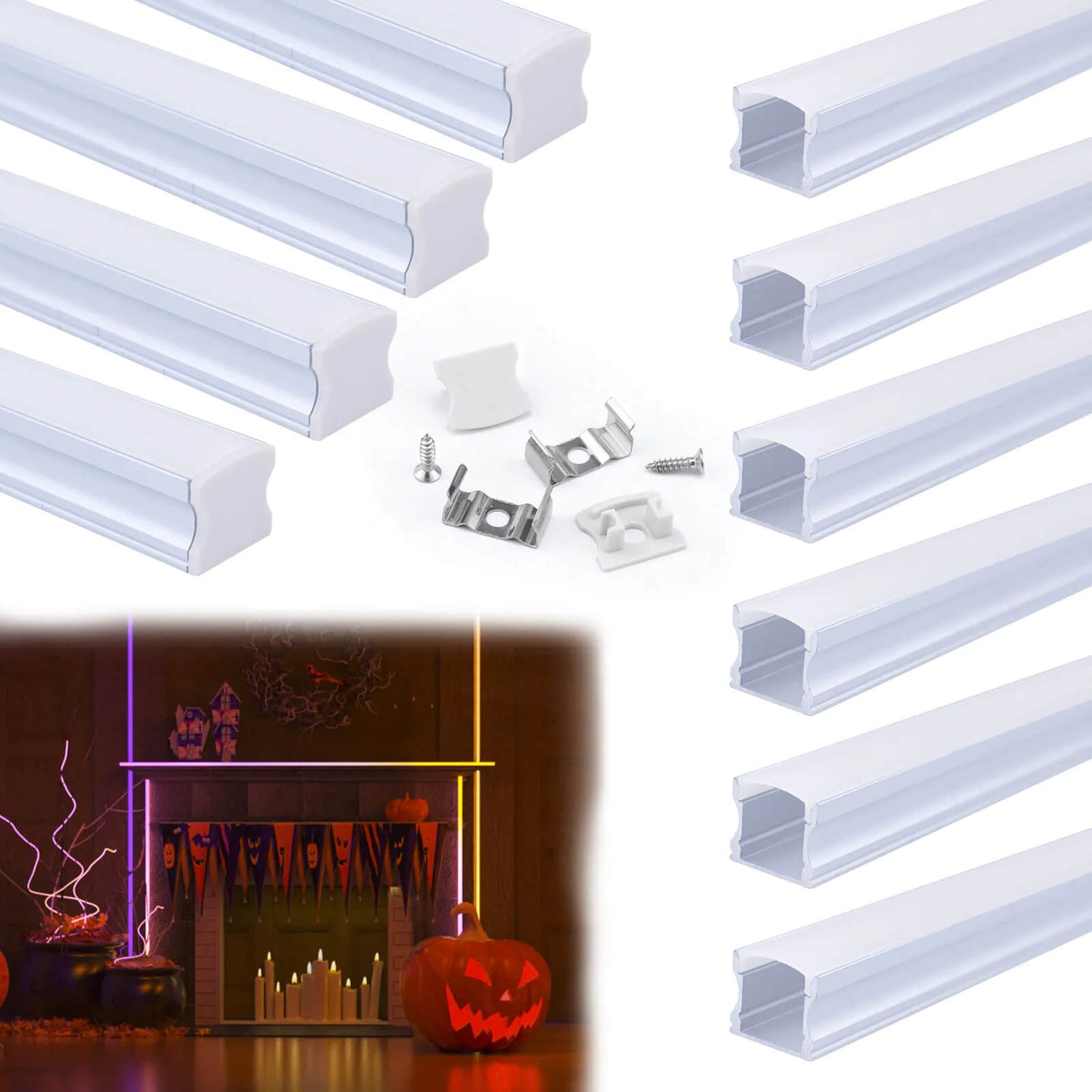 Spotless Silver LED Channel System with Milky White Frosted Diffuser ...