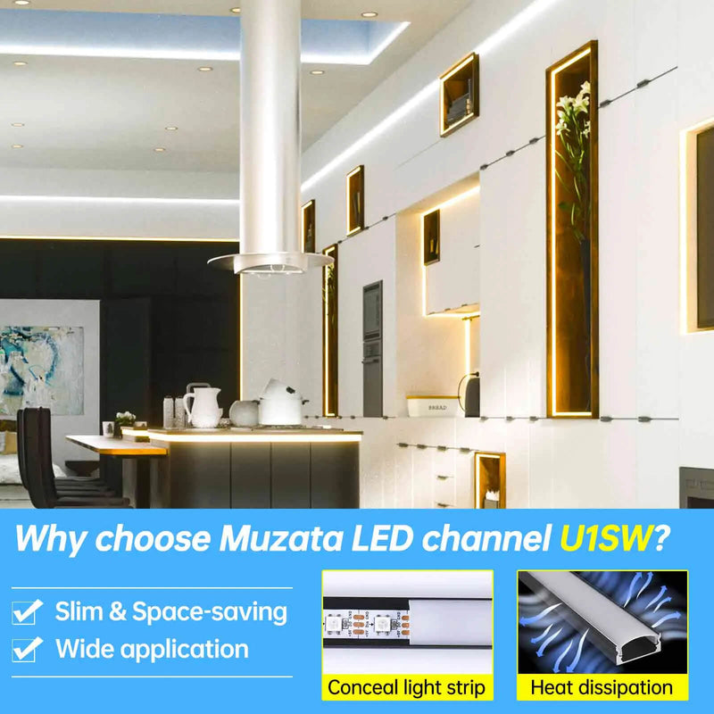 Load image into Gallery viewer, Muzata U-Shape Black LED Aluminum Channel System with Milky White Cover Lens U1SW BW
