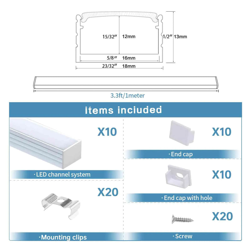 Load image into Gallery viewer, Muzata 3.3FT/1M U-Shape Spotless White LED Channel with Frosted Milky White Diffuser Cover U103 HW
